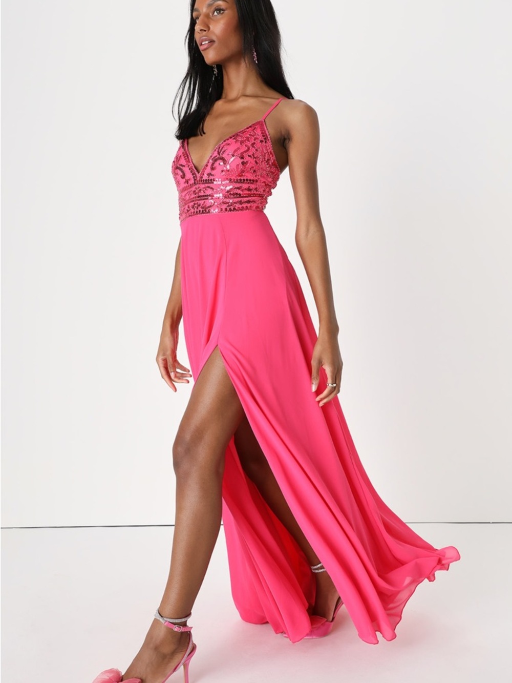 Lulus Glam Sweetheart Pink Sequin Beaded Sleeveless Maxi Dress - Picture 2 of 6